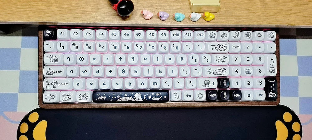 Naught Cat Black White Keycap 140 Keys MOA Profile PBT Keycaps Dye Sublimation for MX Switch Gaming Mechanical Keyboard Keycap