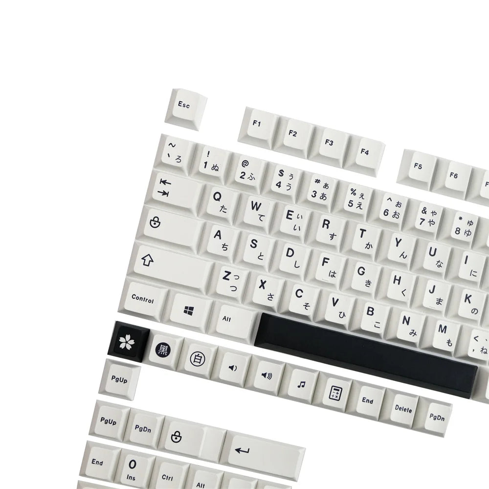 PBT Keycap Minimalist Black White Japanese Keycaps Cherry Profile 129 Keys For Mechanical and Optical Gaming Keyboard