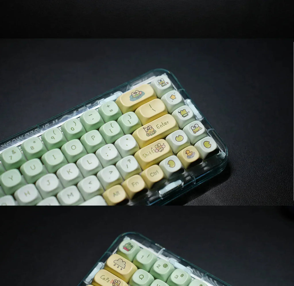 Cartoon Frog Green Keycaps Set 134/139 Keys Pbt Moa Keycap Personalized Five-Sided Sublimation Keycap For Mechanical Keyboard