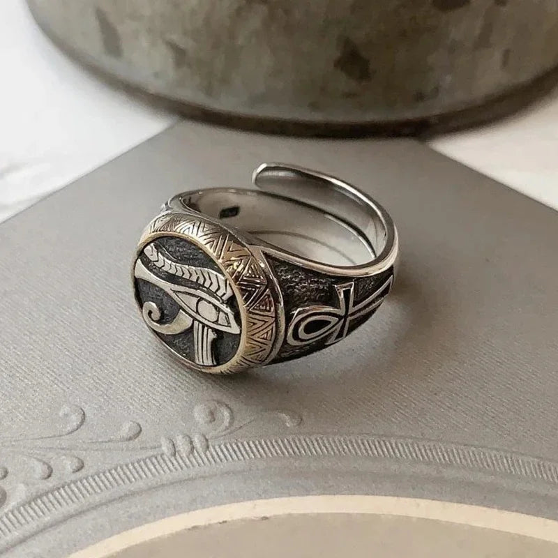 Devil Ram Horns Skull Open Ring for Men's Retro Satanic Cross Religious Amulet Jewelry