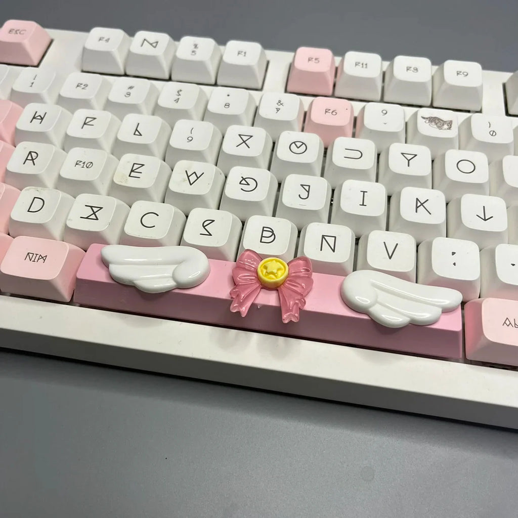 DIY Cute Magic Love Wings Keycap 6.25u Spacebar Game Mechanical Keyboard Cross Axis Pink Bow Keycap