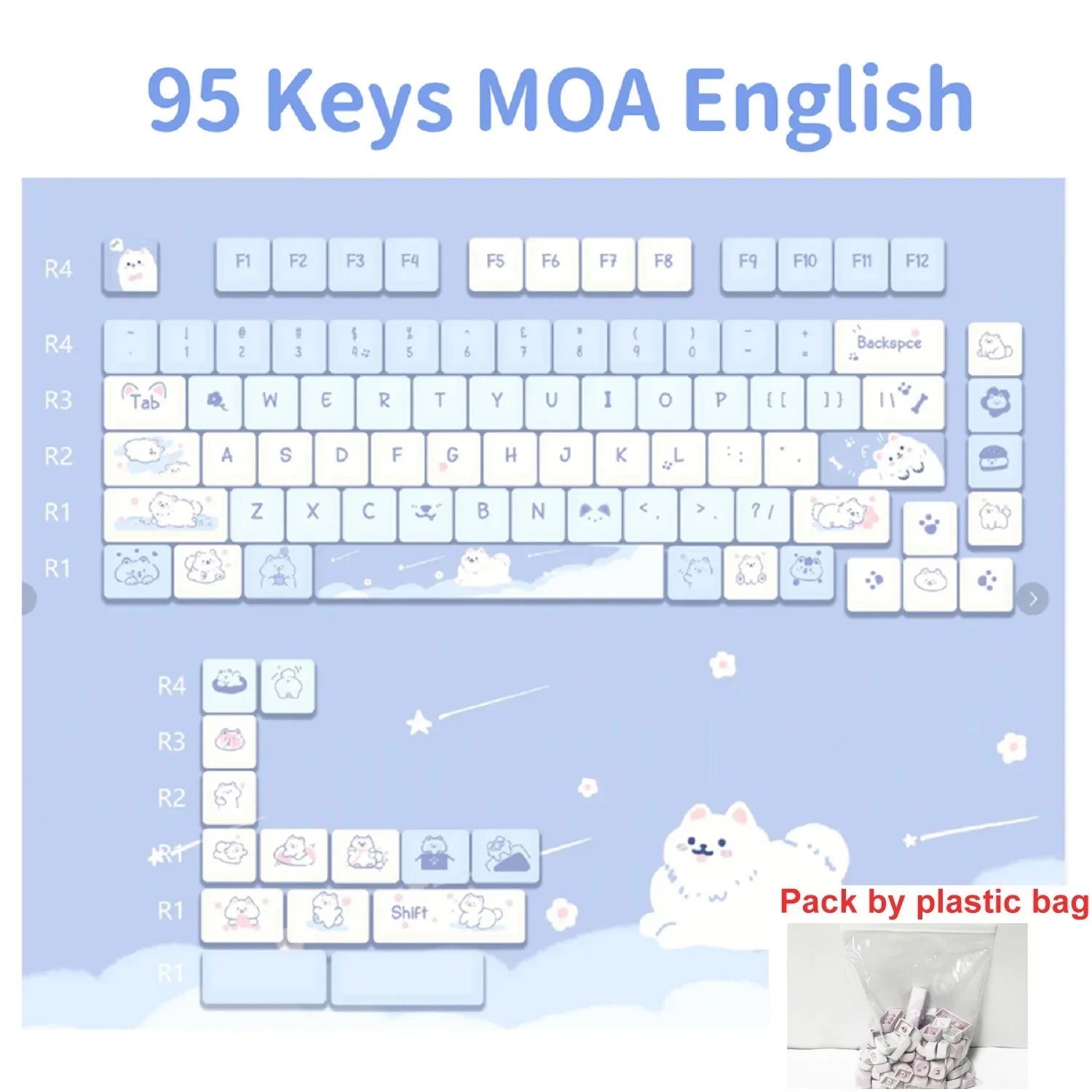 95/132 Keys Cute Cartoon Animals Theme Keycaps MAO Profile DIY PBT Dye Sublimation Key Caps for Mechanical Keyboard MX Switch