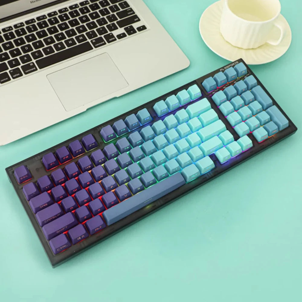 Green Lotus Gradient Keycaps Backlit Transparent Keycap OEM Profile PBT Side/Top Print Key Cap For MX Switch Mechanical Keyboard
