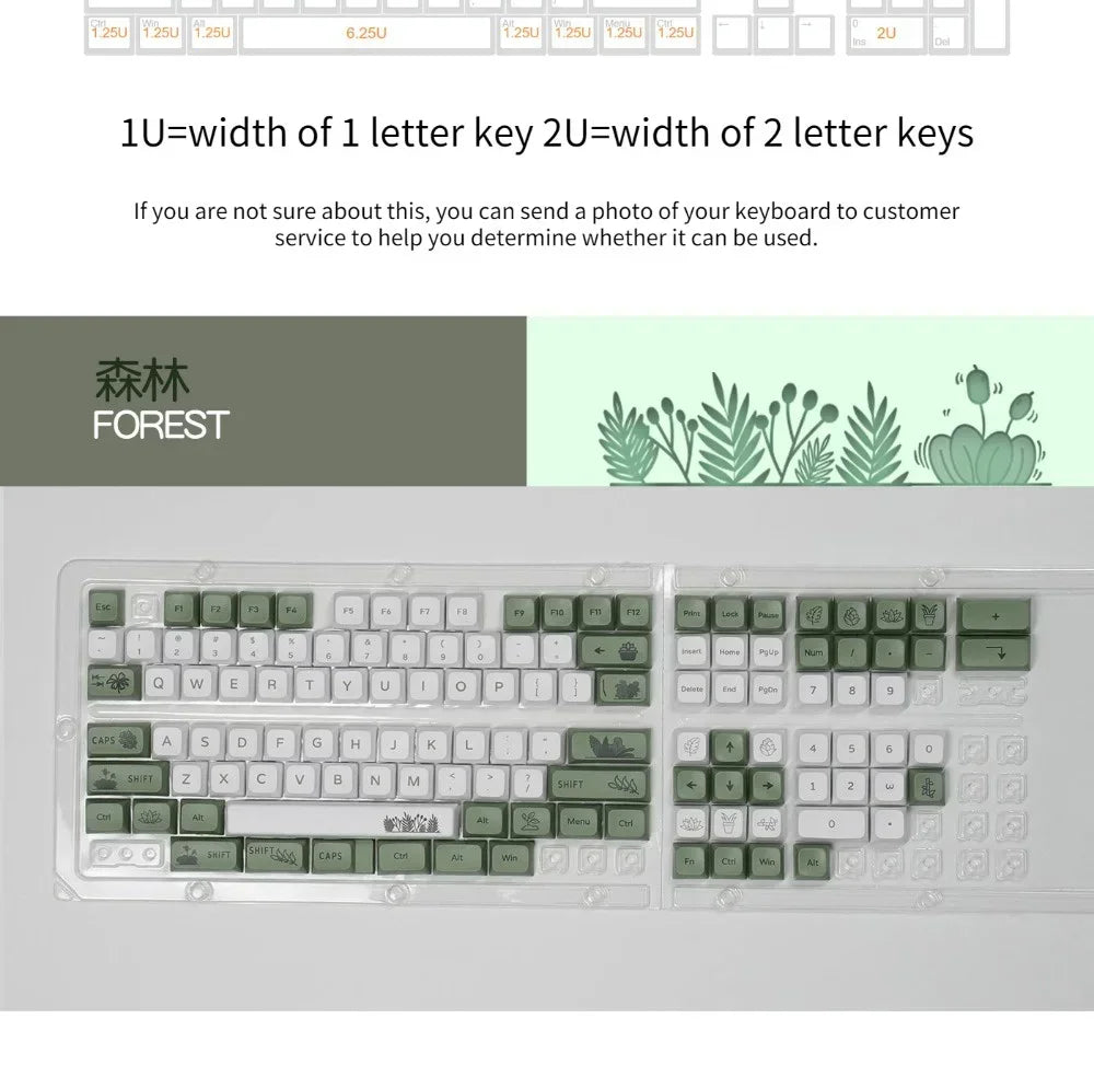 Forest Green Keycap XDA Profile PBT Sublimation 125keys Fresh Style White Green Mechanical Keyboard Keycaps