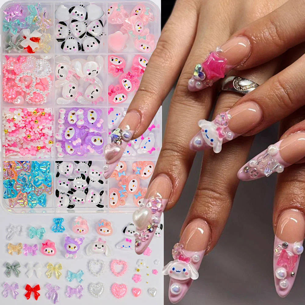 Kawaii Mixed Sanrio Y2k Nail Accessorie canvas Hello Kitty Pochacco Nail Rhinestone Gems Charms Manicure DlY Nail Parts for Girl