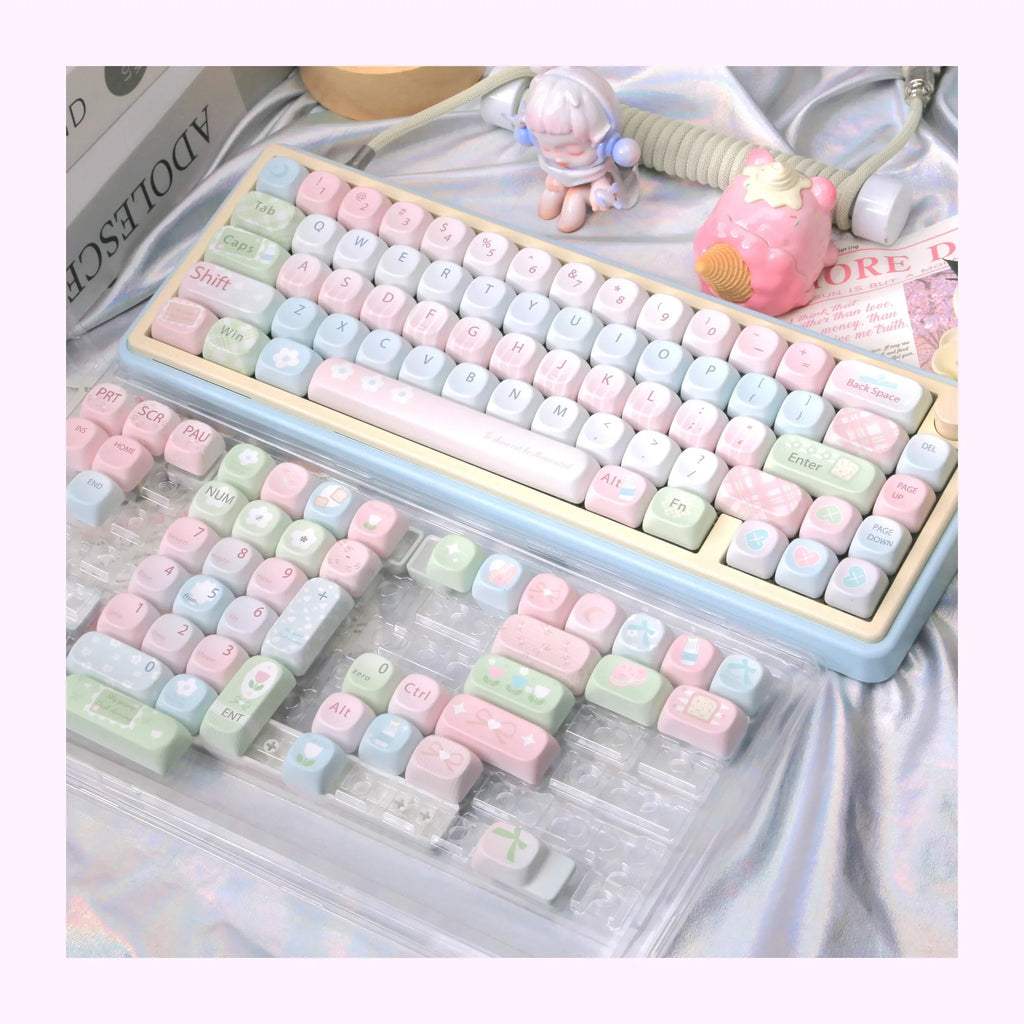 Mousse Mood Theme Keycap MOA Profile 131 Keys Cute Sweet Keycaps PBT Thermal Sublimation Macaron Color Mechanical Keyboard Cap
