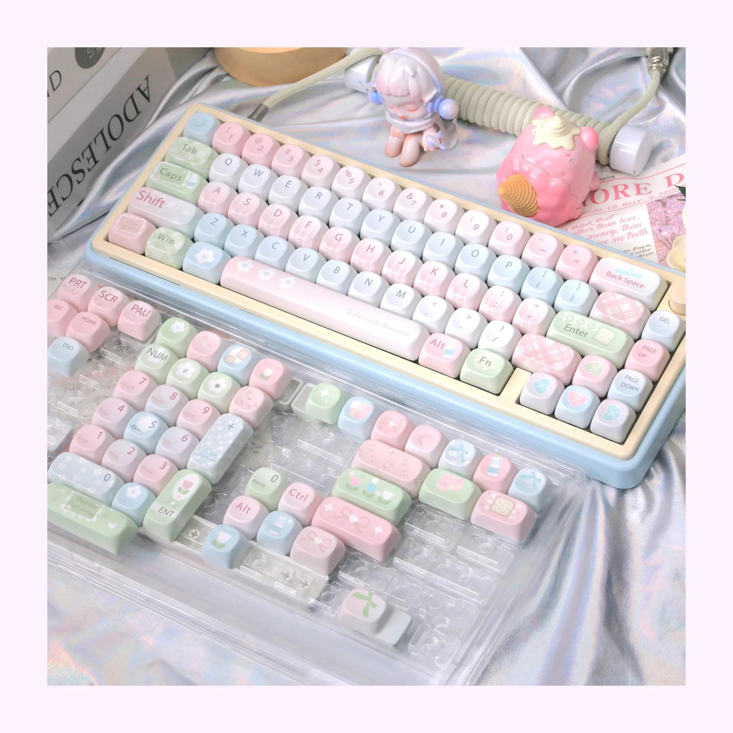 Mousse Mood Theme Keycap MOA Profile 131 Keys Cute Sweet Keycaps PBT Thermal Sublimation Macaron Color Mechanical Keyboard Cap