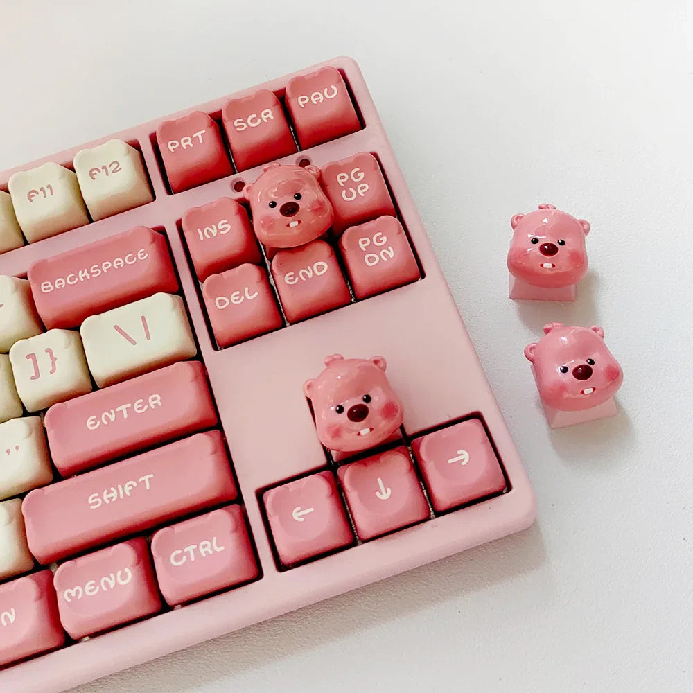 Cute 3D Cartoon Beaver Ruby Personalized Keycap for Mechanical Keyboard Pink ESC Decorative Keycap Loopy Keycap