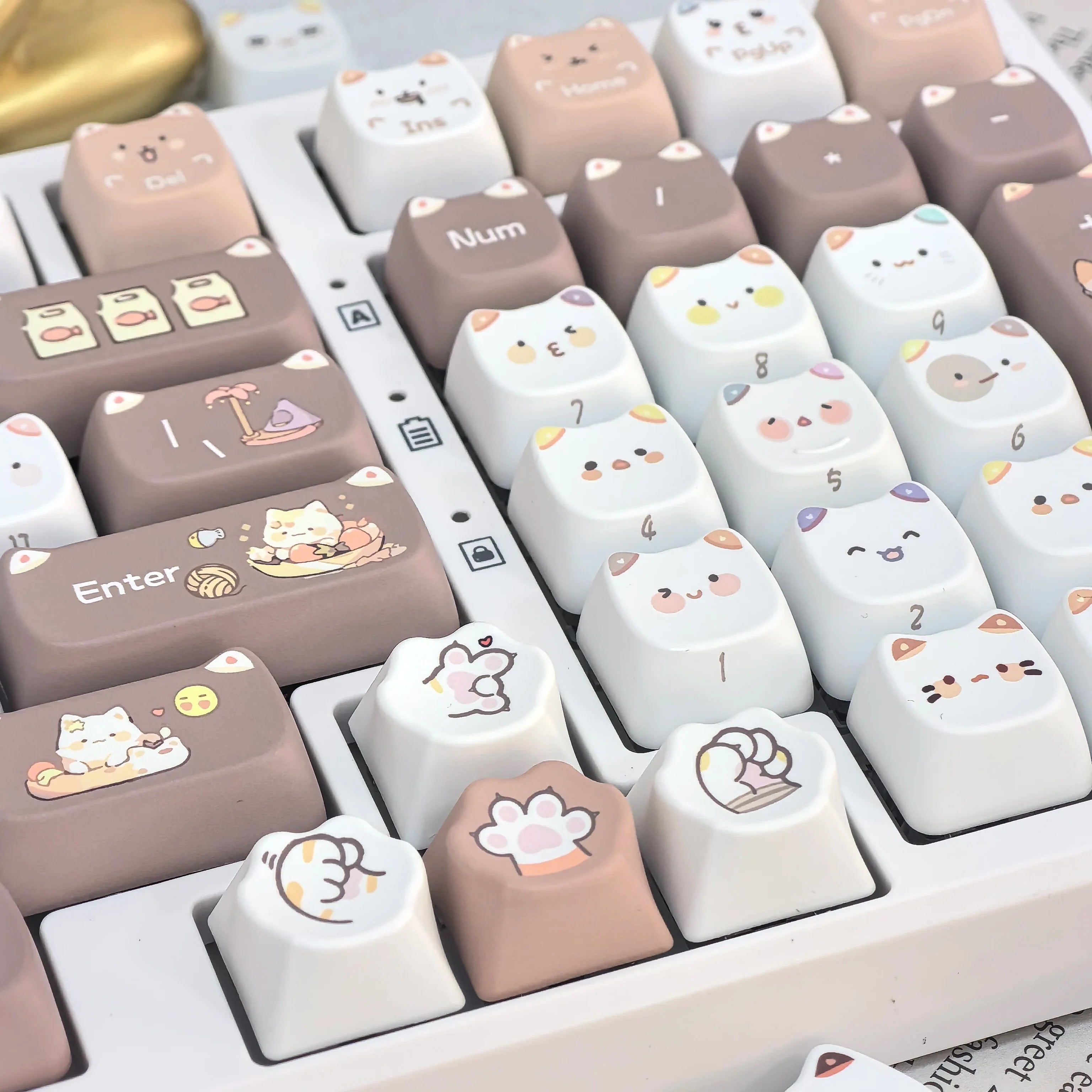 Cute Meow Keycaps Cat Head MAO Profile PBT Square Key Cap Thermal Sublimation Mechanical Keyboard Keycap Cat Set For Girls Gift