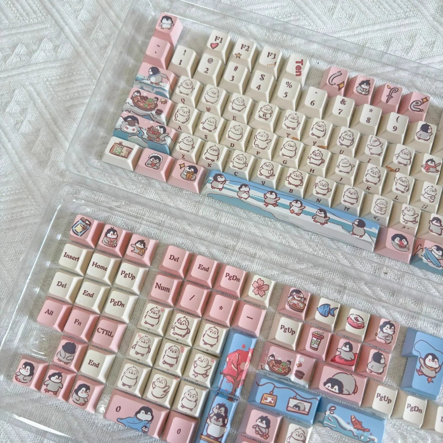Raccoon/Penguin Keycap 148keys Cherry Side Printed Pbt  Sublimation Mechanical Keyboard Keycaps Customized Cute For Game Office