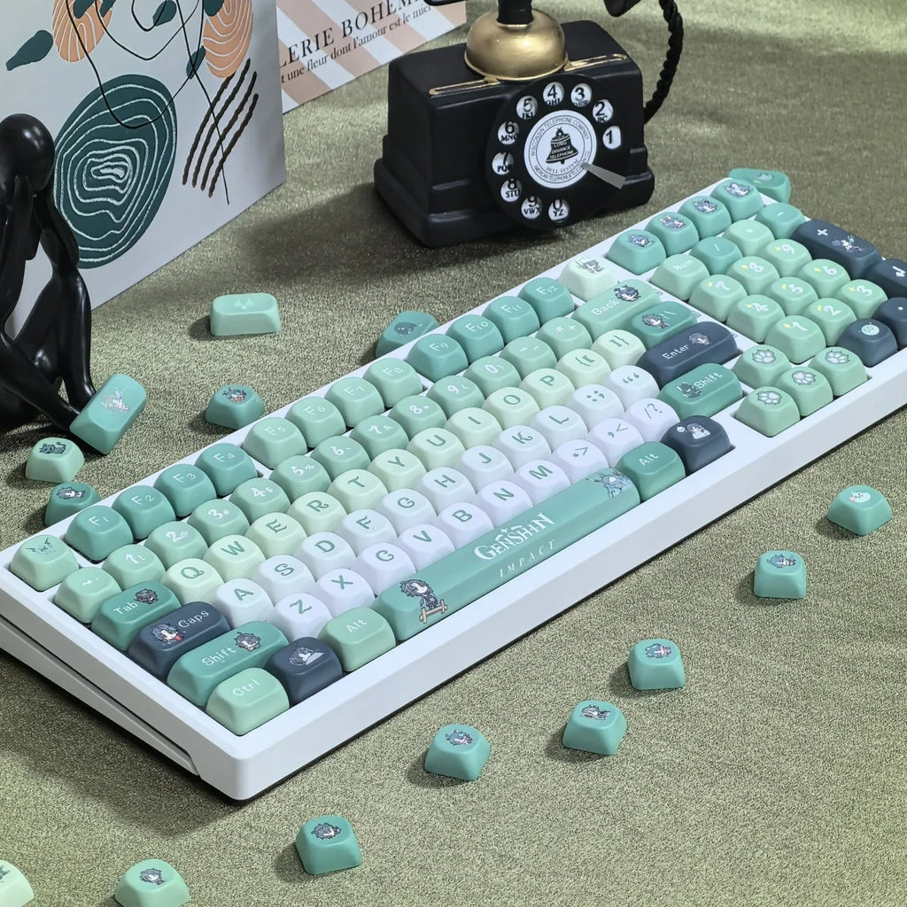 Genshin Impact Theme Xiao Keycaps MOA Profile PBT Sublimation Mechanical Keyboard Caps Cartoon Character Gamer XIAO Keycap
