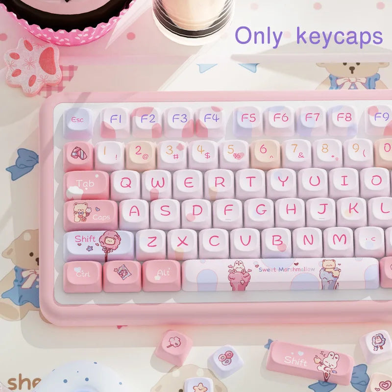 Sweet Cotton Candy Themed Keycaps 112/120key Mca Profile Pbt Thermal Sublimation Mechanical Keyboard Cartoon Pink Anime Keycaps