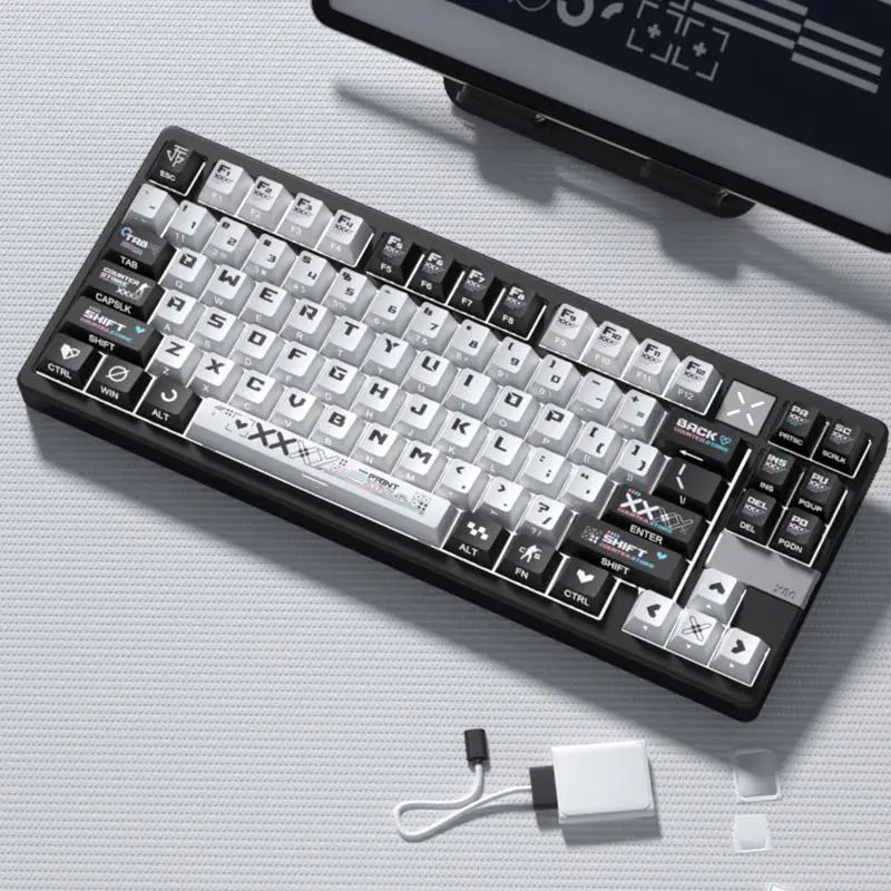 Black and White Double Color Matching Side Engraving Keycaps Set Sublimation Original Height Translucent Keycap Wooting Made68
