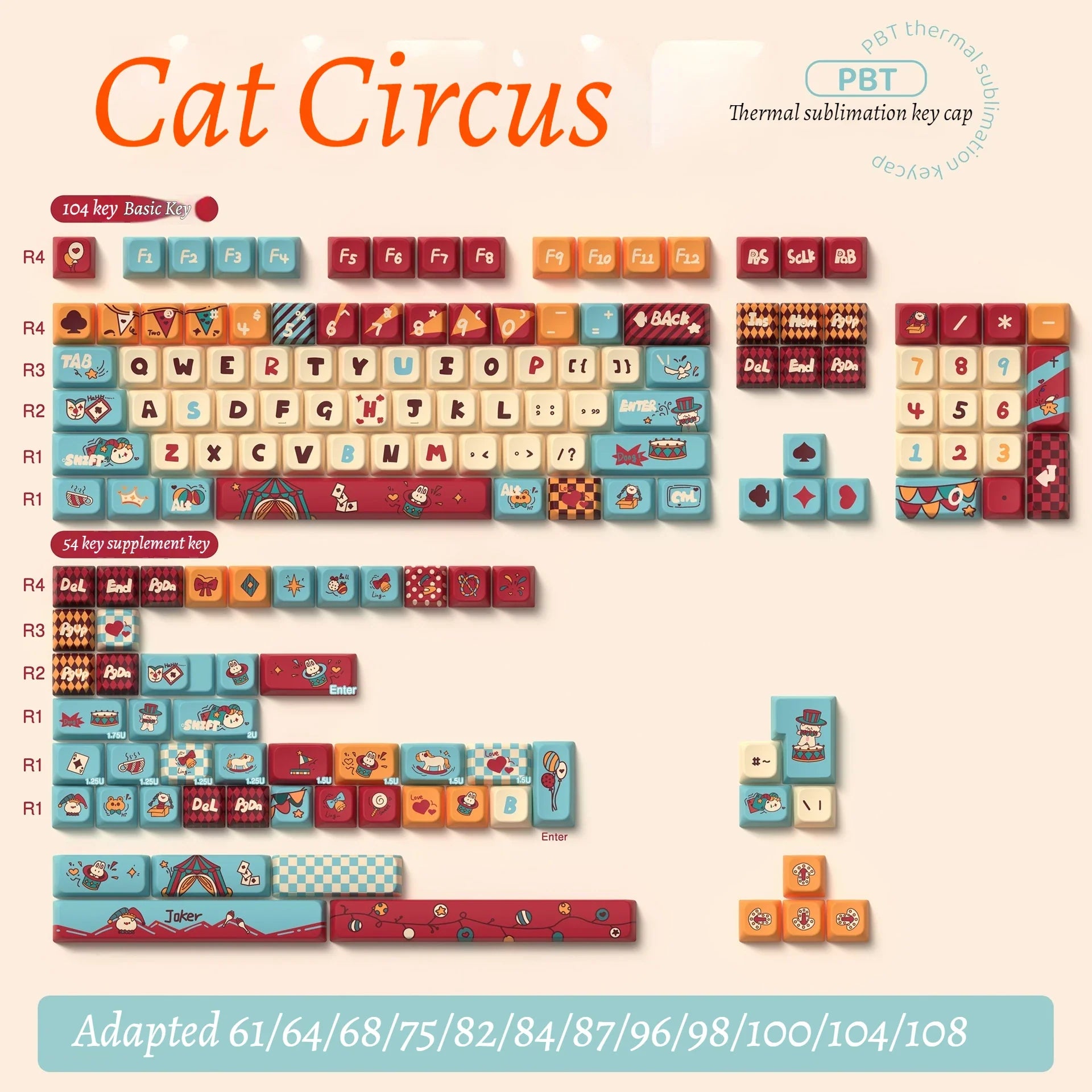 Cat Circus Original Keycaps Personalized Customization Pbt Thermal Sublimation Mechanical Keycaps Festival Gift