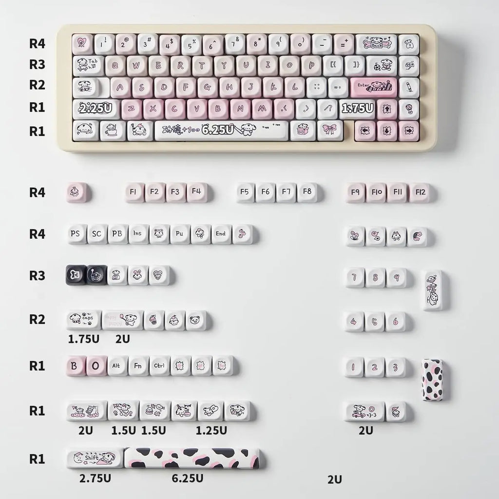 Cats and Puppies Keycaps MOA Profile Thermal Sublimation PBT Keycaps Personalized Cute Keycap For 64/104/108 Mechanical keyboard