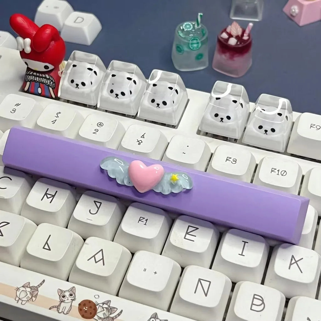 DIY Cute Magic Love Wings Keycap 6.25u Spacebar Game Mechanical Keyboard Cross Axis Pink Bow Keycap