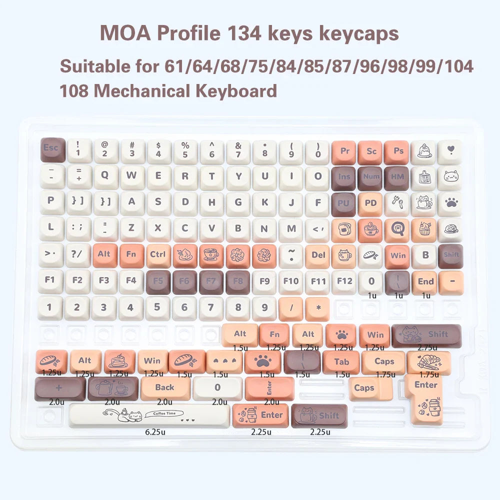 NEW134 keys Cute Keycaps PBT Keycaps MOA Keycaps Custom Keyboard Keycaps for Cherry Gateron MX Switches Mechanical Keyboards