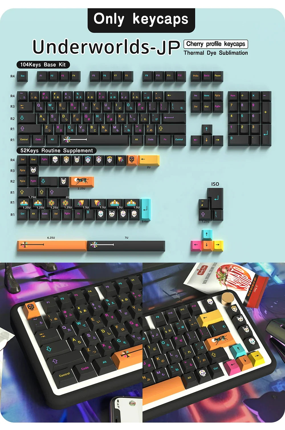 KYOMOT GMK Mictlán Theme Keycap PBT Underworld Keyboard Cap Cherry Profile Key Cap for MX Switch Mechanical Keyboard Accessory