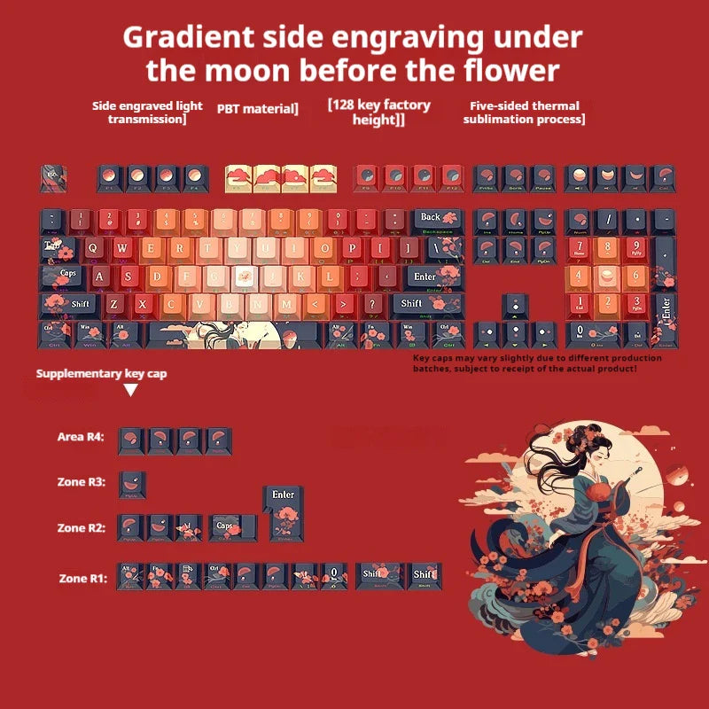 Ancient Style Theme Keycaps 128key Cherry Profile Pbt Hot Sublimation Side Engraving Transparent Mechanical Keyboard Keycaps