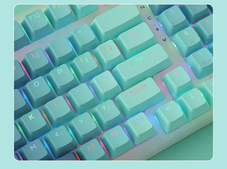 Green Lotus Gradient Keycaps Backlit Transparent Keycap OEM Profile PBT Side/Top Print Key Cap For MX Switch Mechanical Keyboard