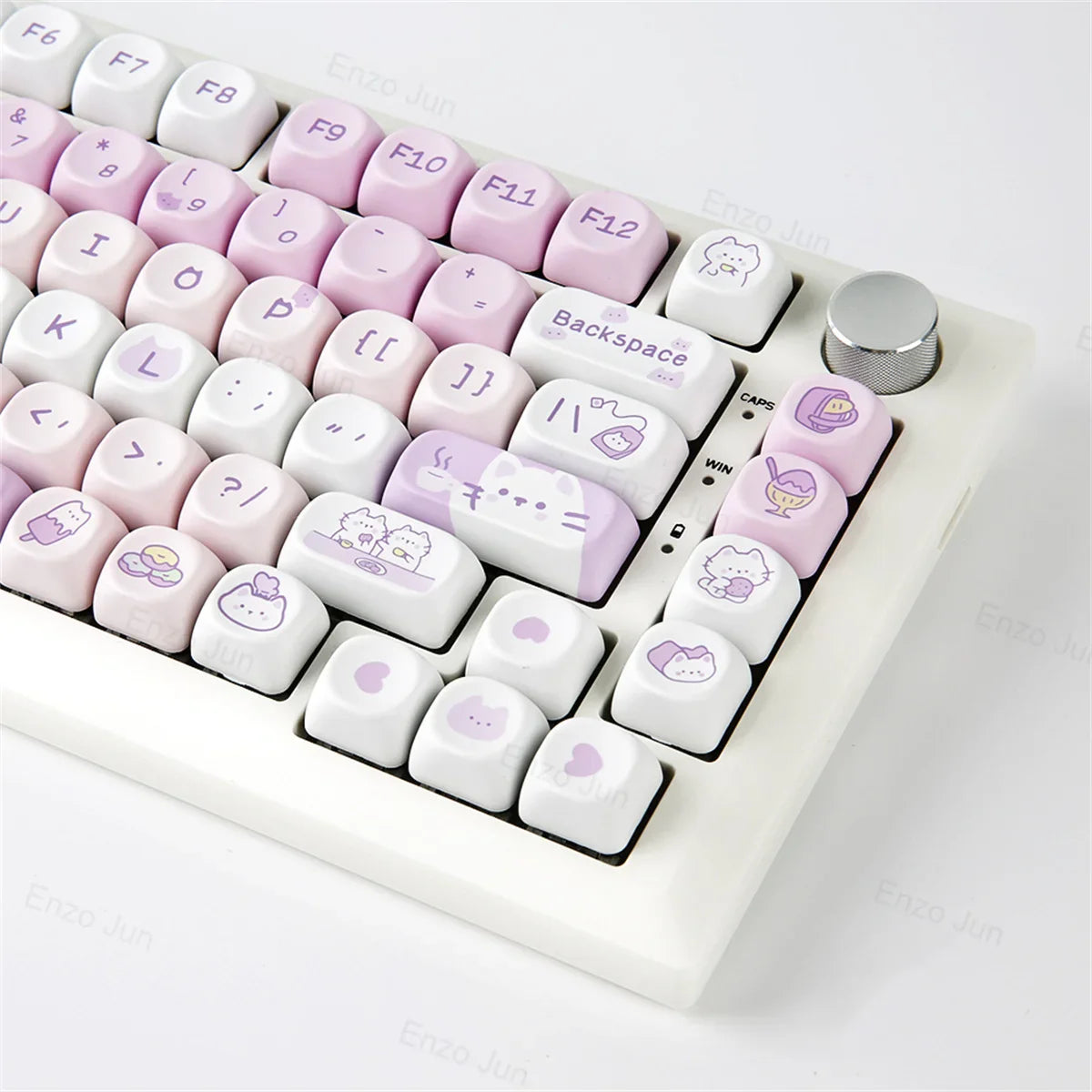 132 Keys Dye Sublimation PBT Keycaps Purple Cute Cat Themed MOT Profile Keycap for Gateron MOA MX Switches Mechanical Keyboard