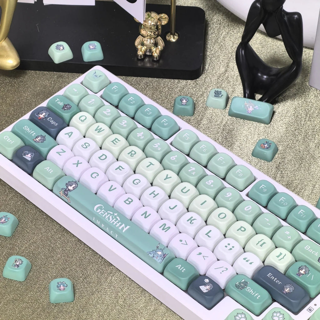Genshin Impact Theme Xiao Keycaps MOA Profile PBT Sublimation Mechanical Keyboard Caps Cartoon Character Gamer XIAO Keycap