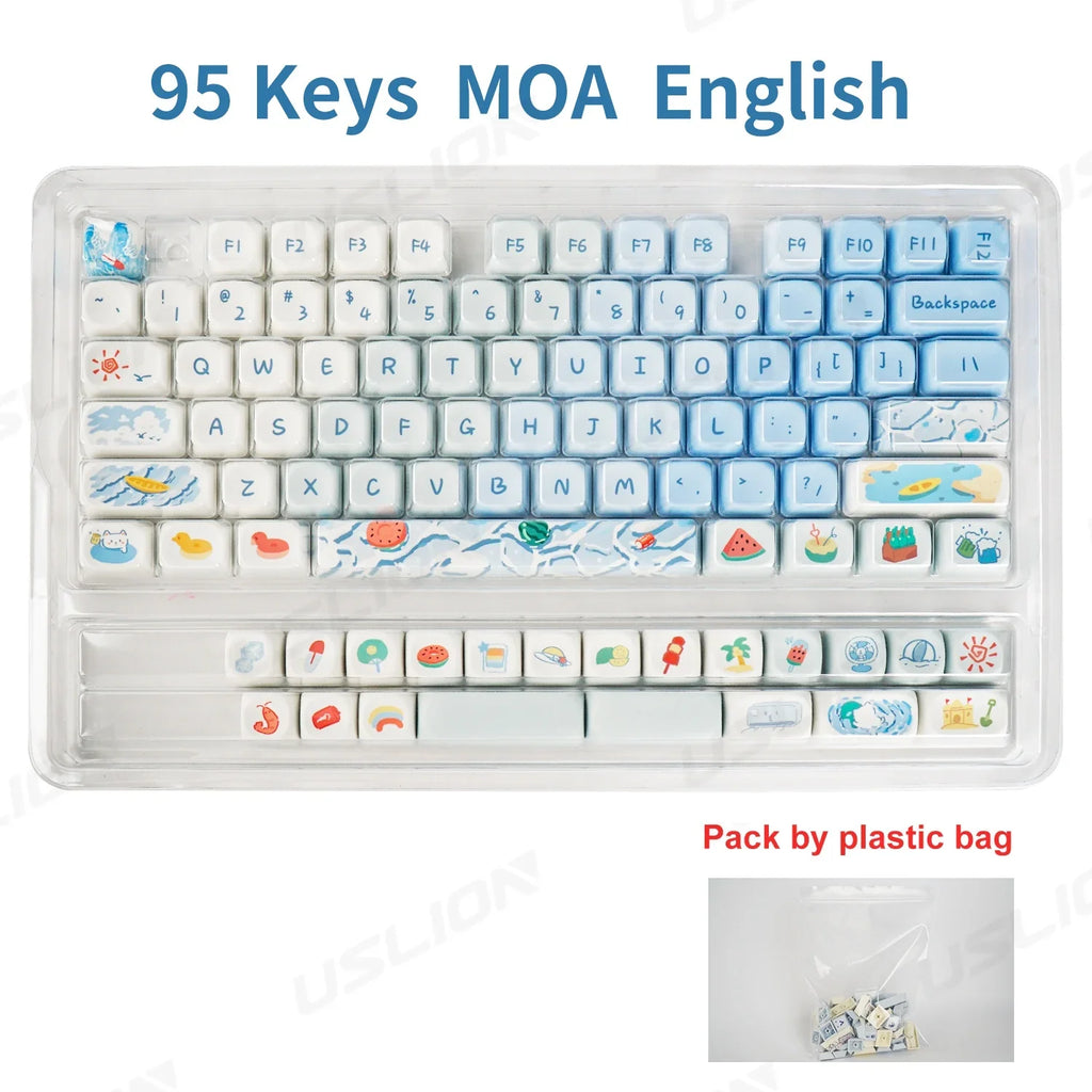 95 Keys MOA Profile PBT Keycaps for 61/64/68/84/75/87Keys Gaming Mechanical Keyboard AULA F75 GMK67 GMK87 Cartoon Cute Key Caps