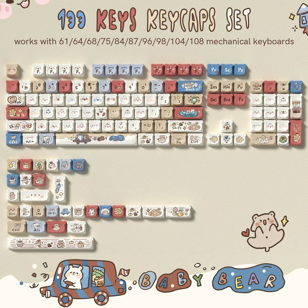 143 Keys Pink Cherry MOA Profile PBT Keycaps Dye Sub Customs  Key caps for 61/87/104 Cherry MX Switch Gaming Mechanical Keyboard