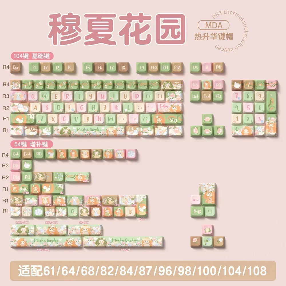MDA Cartoon Personalized Keycap Set PBT Large Set Creative for MX Switch 60/84/90/104/108 Gaming Mechanical Keyboards