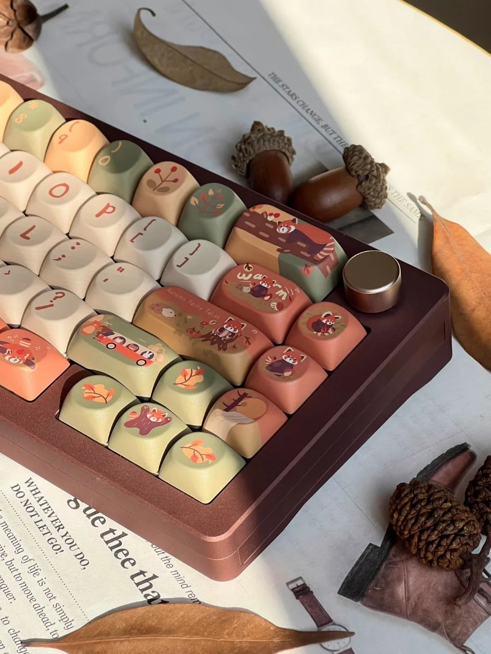 MiFuny Forest Cute Raccoon Mechanical Keycaps MAO Height with Slope 5 Side Heat Sublimation 111 Keys Accessories Not Keyboards