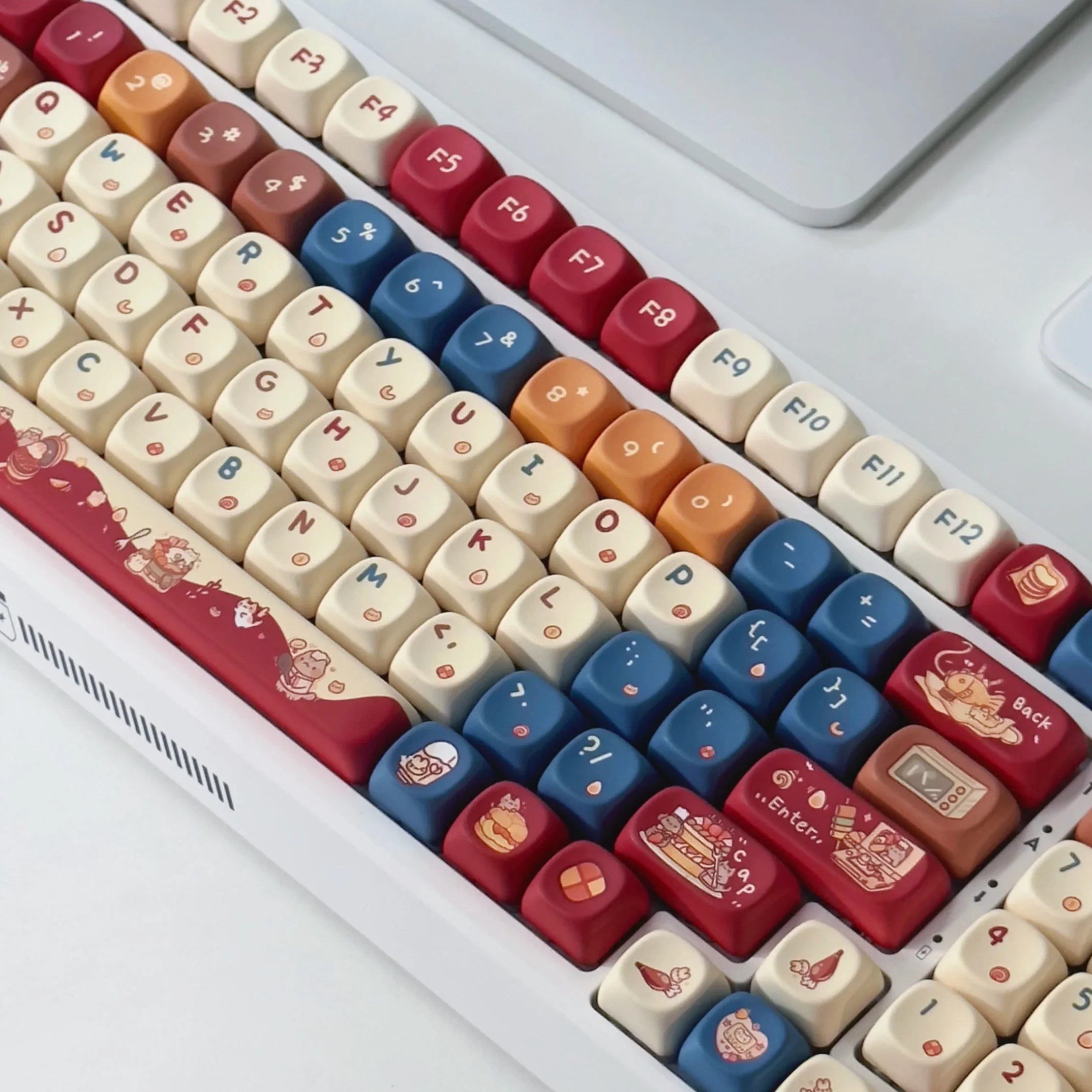 Meow Chef Keycap Set PBT Sublimation Cat Kitchen Cute Keycaps 131 Keys MOA Profile Red Blue Key Caps for DIY Mechanical Keyboard