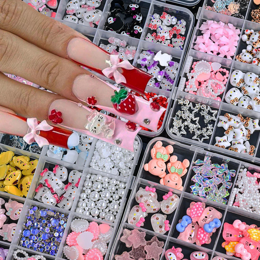 Kawaii Mixed Sanrio Y2k Nail Accessorie canvas Hello Kitty Pochacco Nail Rhinestone Gems Charms Manicure DlY Nail Parts for Girl
