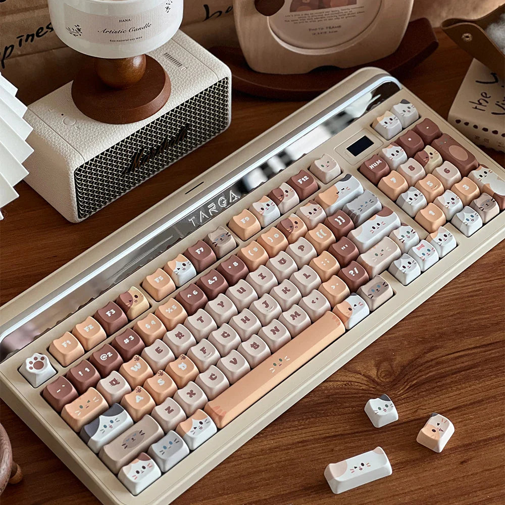 Cute Meow Keycaps Cat Head MAO Profile PBT Key Cap Dye Sublimation for MX Mechanical Keyboard KeyCap Keyboards Accessories