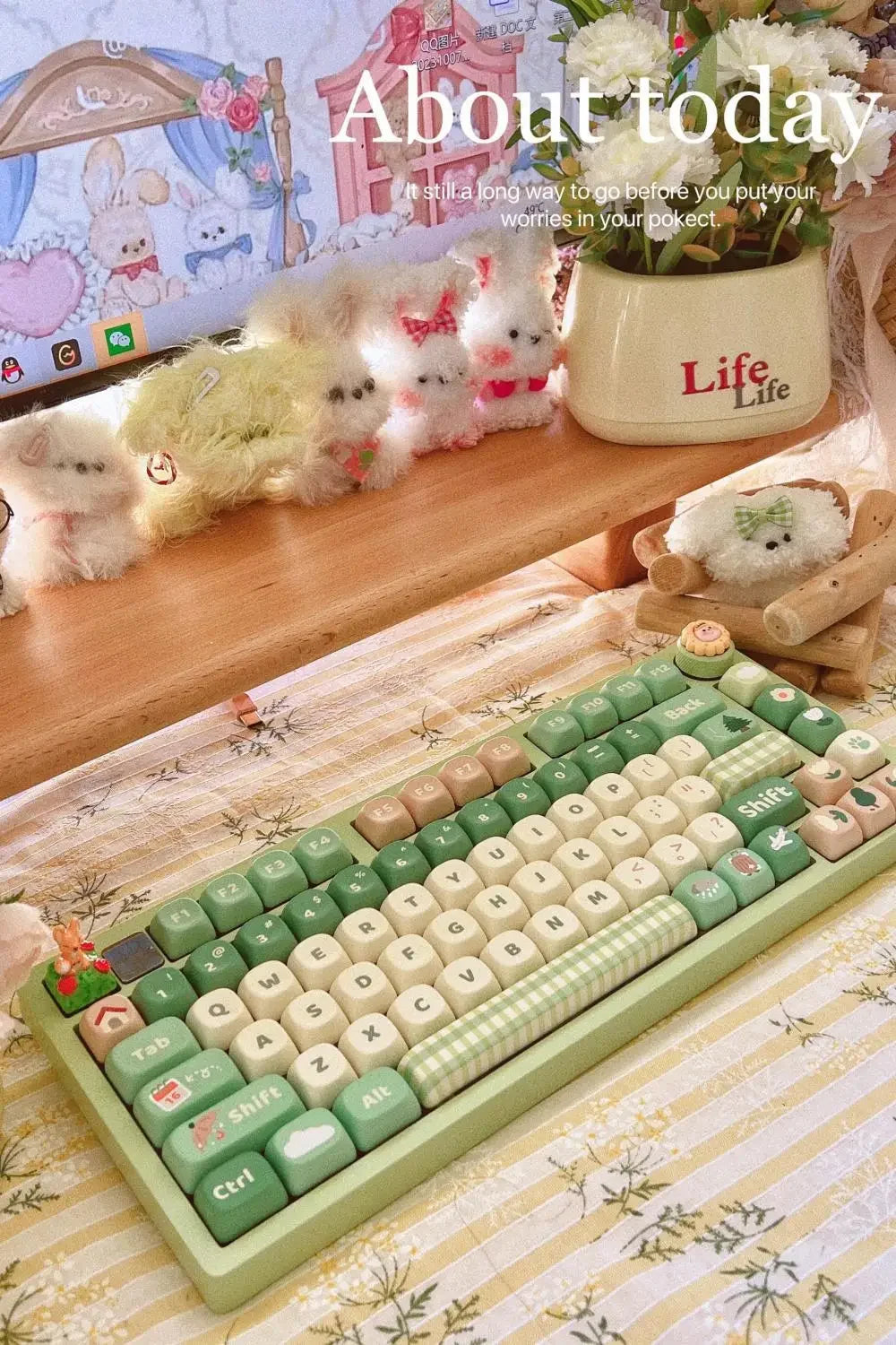 132-Key Spring Green Keycap Cute MOA Height PBT Material Suitable For Mechanical Keyboard DIY Girlfriend Birthday Gift Keycaps