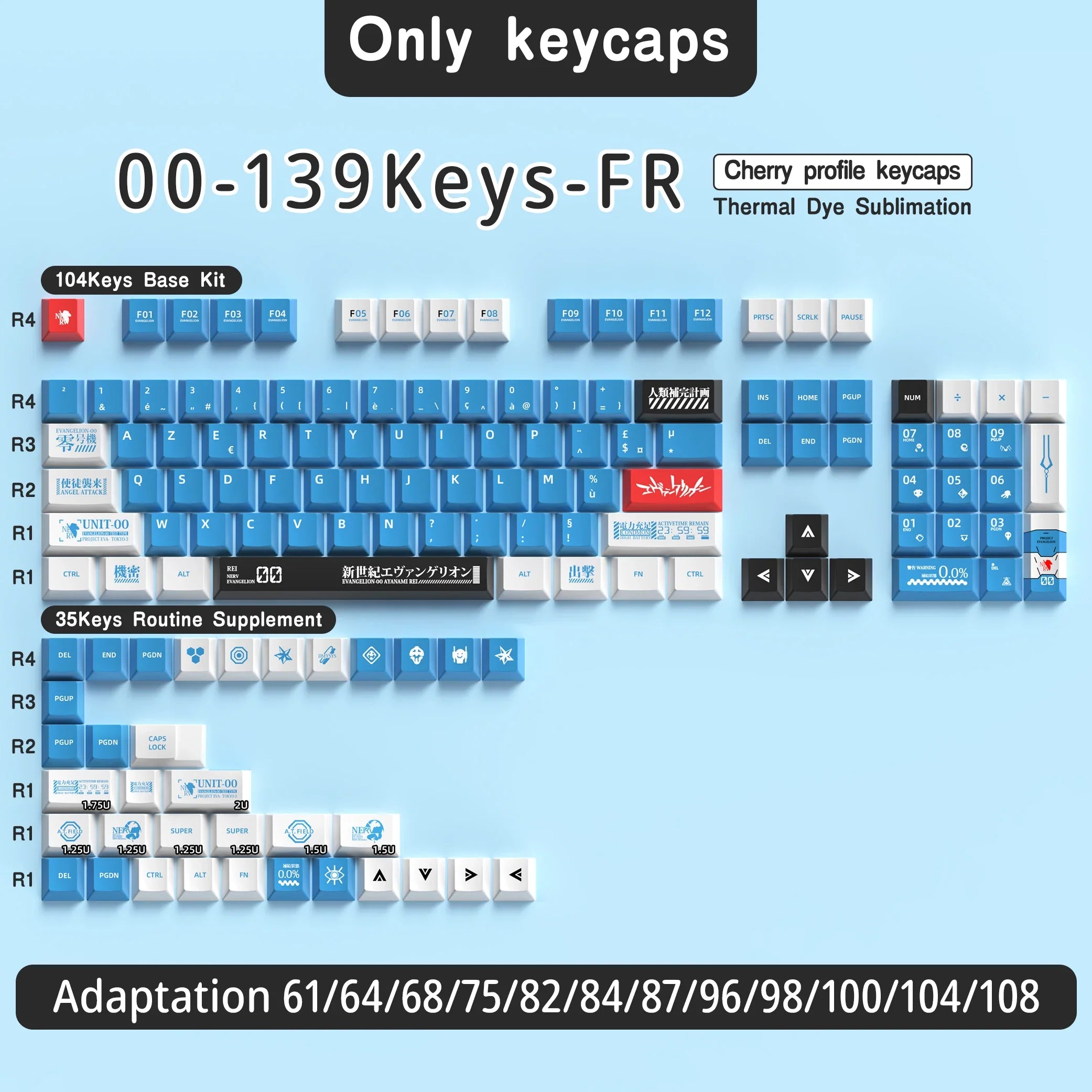 French Keycap 136-156 Keys BPT Cherry Profile FR Keycaps For French keyboard MX Mechanical Keyboard 7U Space Keys Hi75