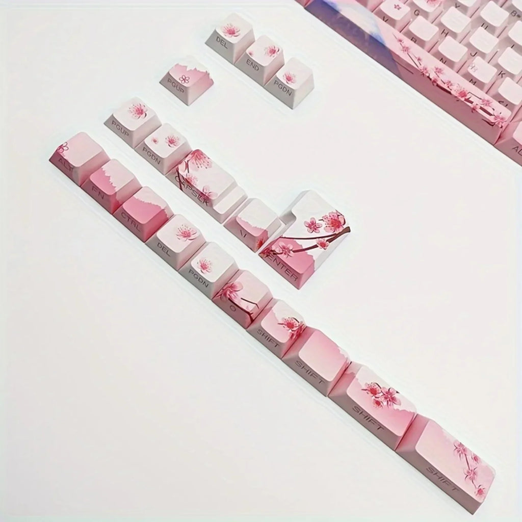Cherry Blossom Pink Mechanical Keyboard Keycap 128 Keys, Cherry, Side Engraving, Illuminated PBT Material, Cute Girl