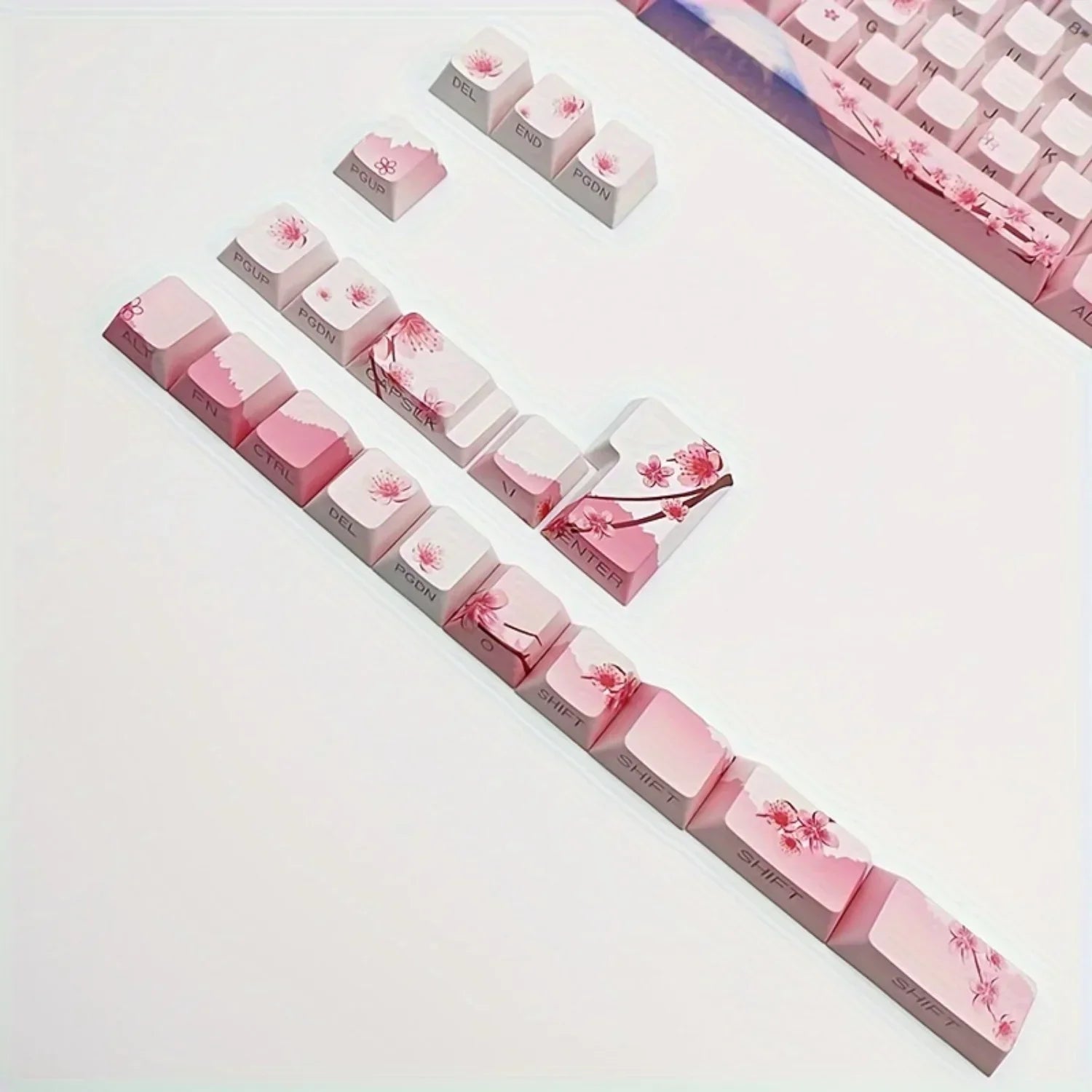 Cherry Blossom Pink Mechanical Keyboard Keycap 128 Keys, Cherry, Side Engraving, Illuminated PBT Material, Cute Girl