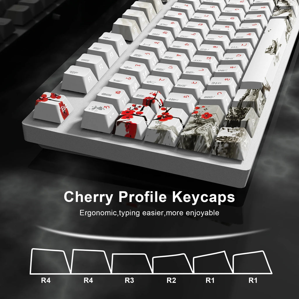 Plum blossom Double Shot Keycaps PBT Cherry Profile Backlit Keycap For GMK67/68/75/87/980/104 Mechanical Gaming Keyboard Caps