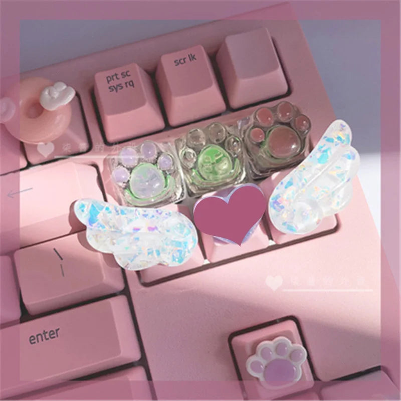 Personalized Keycaps Cute Wings Crystal Key cap Handmade Mechanical Keyboard R4 Keys PBT Color Keycaps Anime