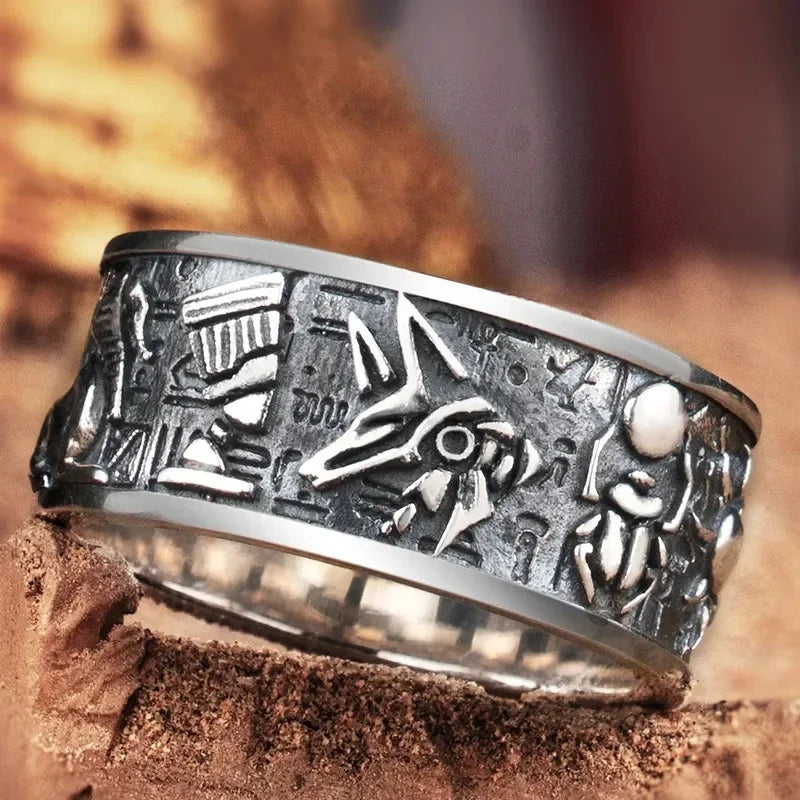 Devil Ram Horns Skull Open Ring for Men's Retro Satanic Cross Religious Amulet Jewelry