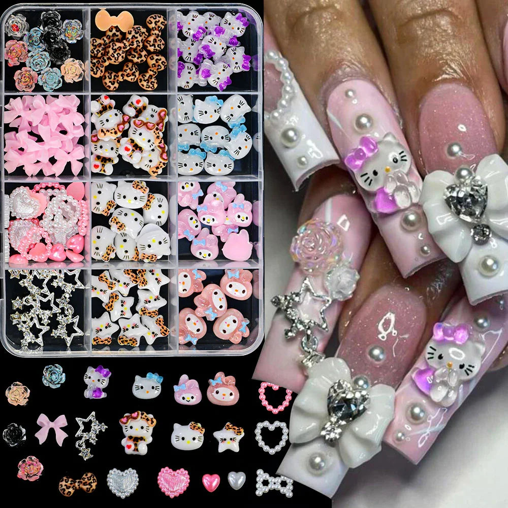 Kawaii Mixed Sanrio Y2k Nail Accessorie canvas Hello Kitty Pochacco Nail Rhinestone Gems Charms Manicure DlY Nail Parts for Girl