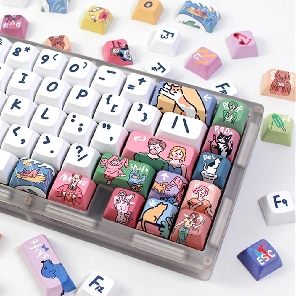 Kjeow Sea Wave Theme Keycaps PBT HM XDA Profile Cartoon Surfer 123 Keys Dye-Sublimation for Custom Mechanical Gaming Keyboard