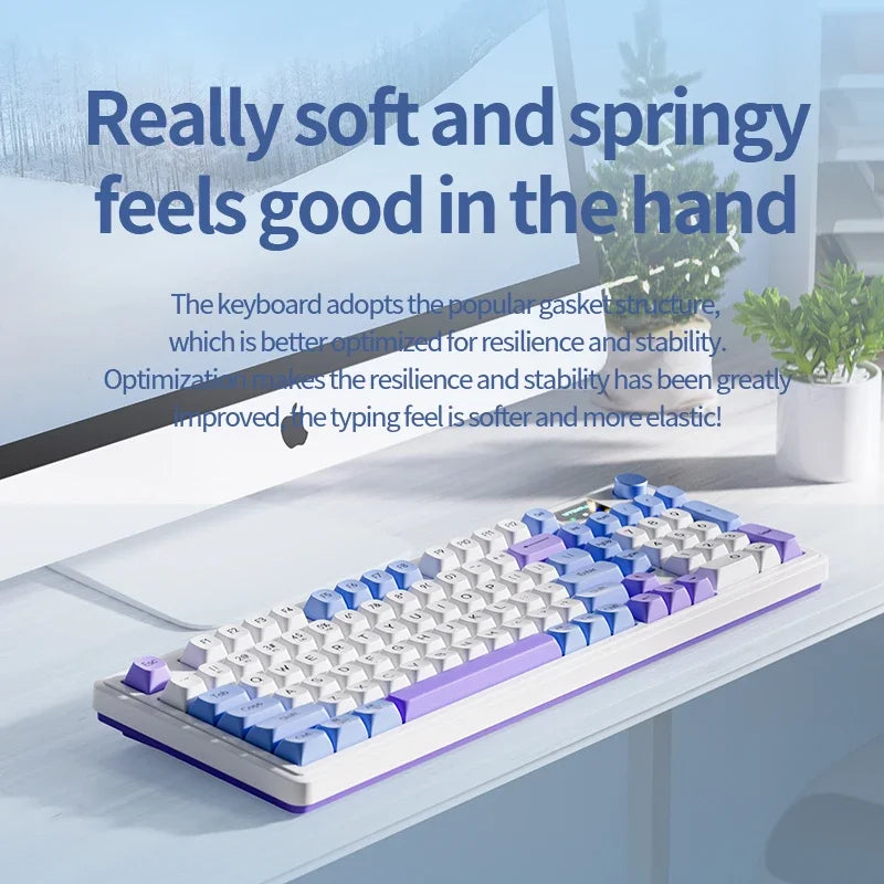 LANGTU L98 Membrane Keyboard Tri-mode Wireless Gasket Structure RGB Multifunctional Knob Customized Gaming Keyboard Pc Accessory