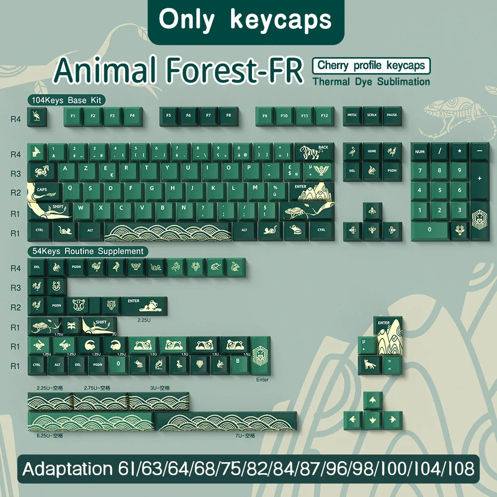 French Keycap 136-156 Keys BPT Cherry Profile FR Keycaps For French keyboard MX Mechanical Keyboard 7U Space Keys Hi75