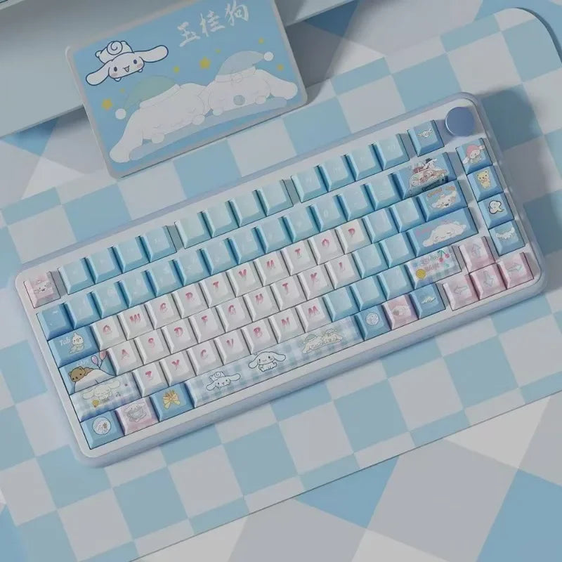 Sanrio Kawaii Cinnamoroll Keycaps  Cartoon Style PBT Mechanical Keyboard 138 Key Caps CHERRY Highly Cute Keyboard Accessories