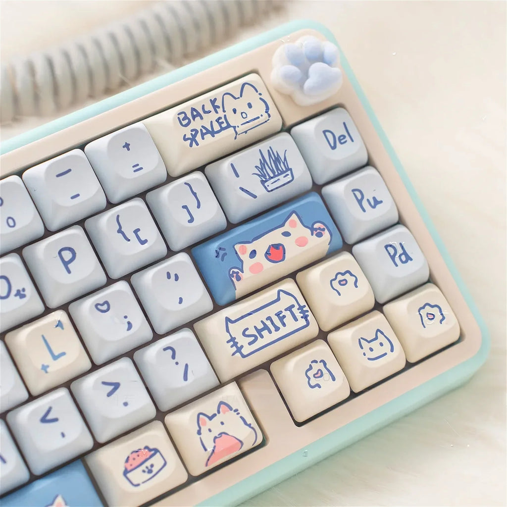 Blue Cat MOC Keycaps PBT 145 Keys Cute Girls for Cherry Gateron MX Switches Mechanical Keyboards
