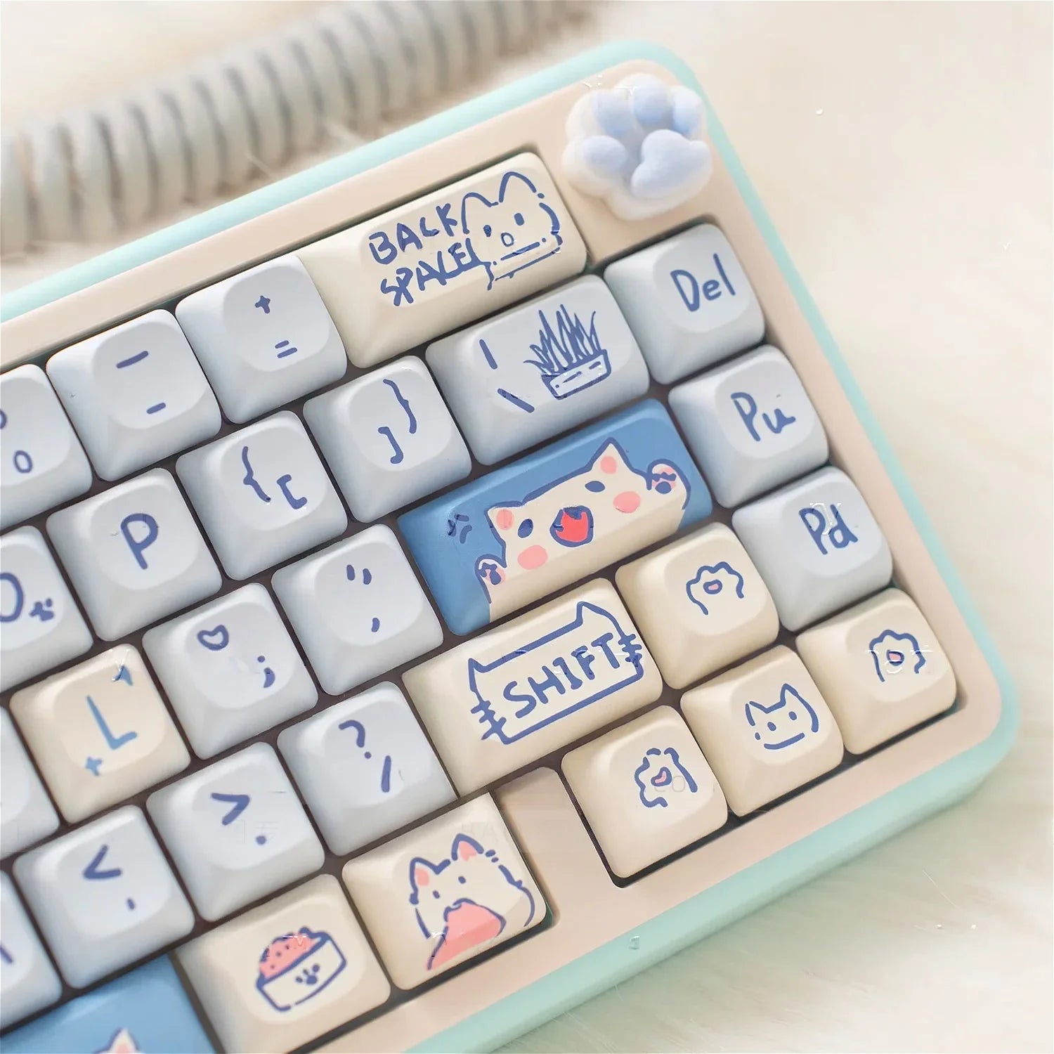 Blue Cat MOC Keycaps PBT 145 Keys Cute Girls for Cherry Gateron MX Switches Mechanical Keyboards