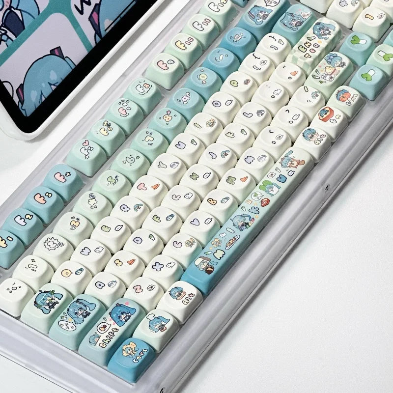 Miku Anime Theme Keycaps 131 Key Customized Pbt Material Keycaps Cute Cartoon Pattern Computer Game Mechanical Keyboard Keycaps