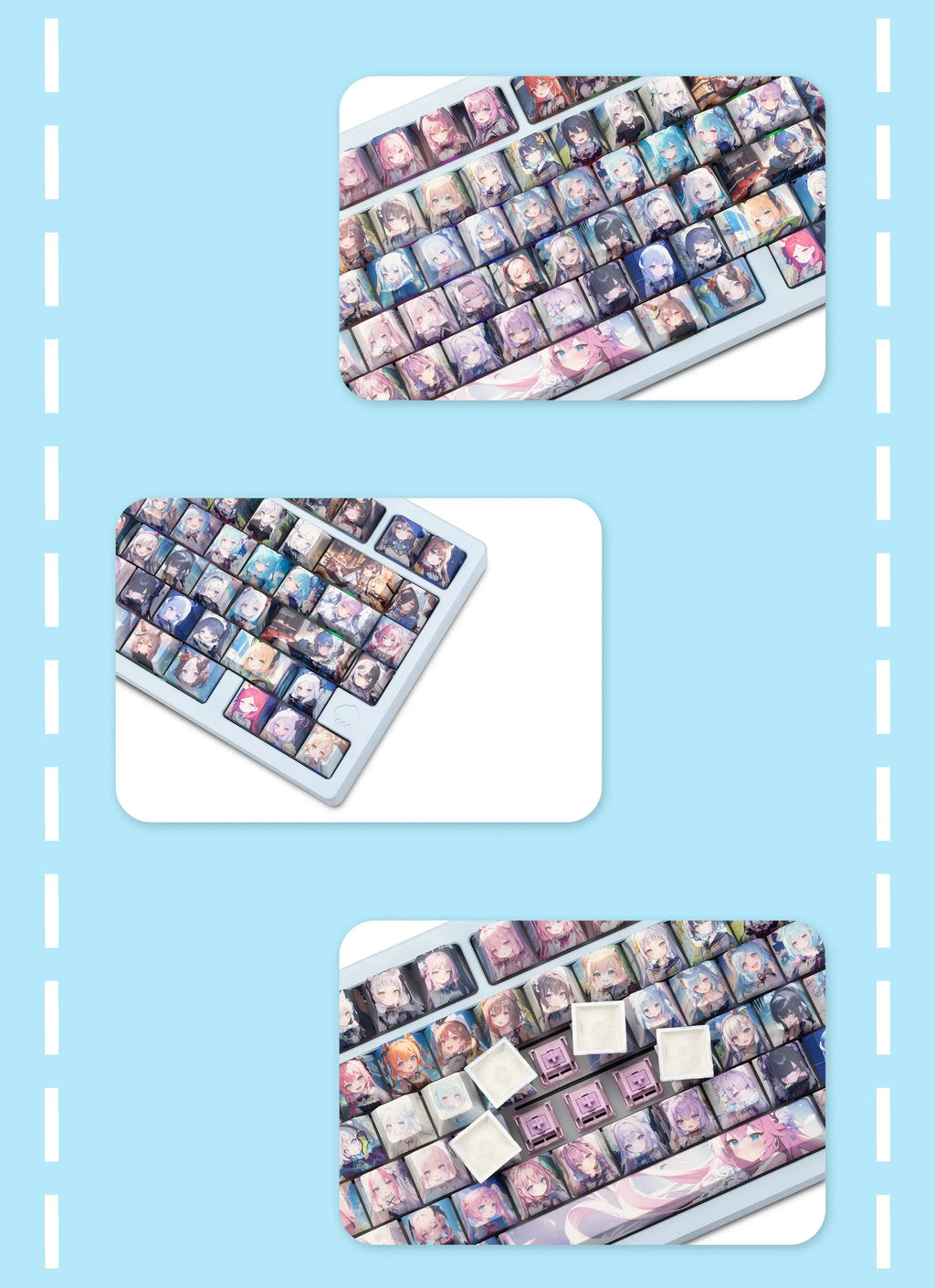 Smiling Album Anime Theme Keycaps Custom PBT Cherry Profile Keycap CuteSide carving Transparent Anime Point Key Caps for Gamers