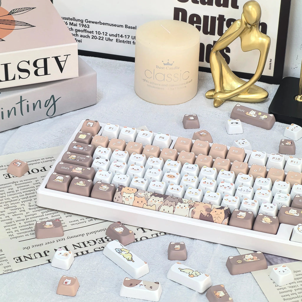 Cute Meow Keycaps Cat Head MAO Profile PBT Key Cap Dye Sublimation for MX Mechanical Keyboard KeyCap Keyboards Accessories